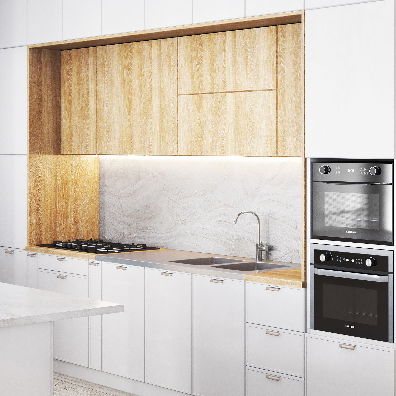 Kitchen01 modern kitchen with cabinets and stainless steel ap... 3D model_1