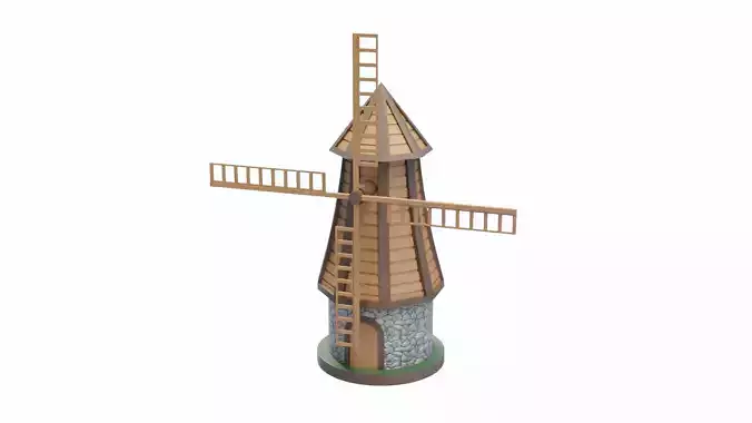 Windmill 2 wooden Low-poly 3D model