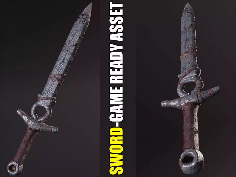 sword game ready asset Low-poly 3D model_0