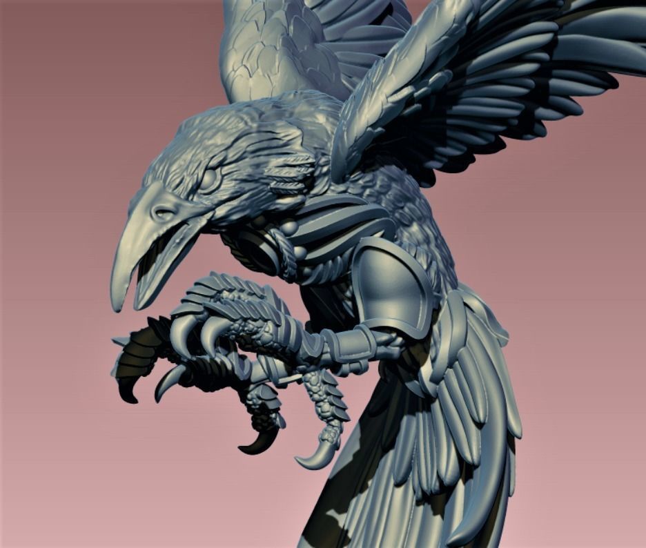 Raven phoenix bird with wings spread 3D print model_5