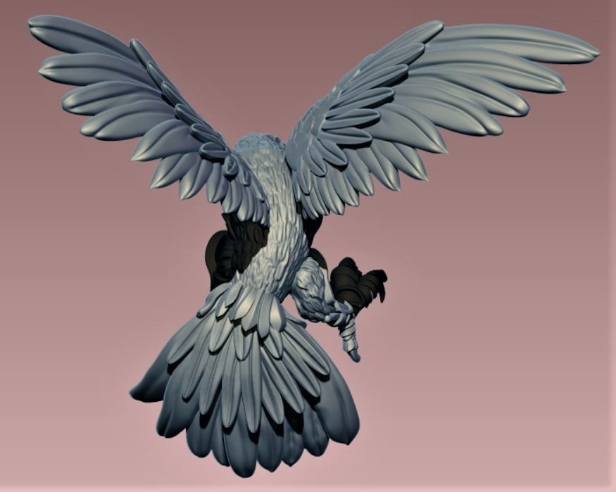 Raven phoenix bird with wings spread 3D print model_3