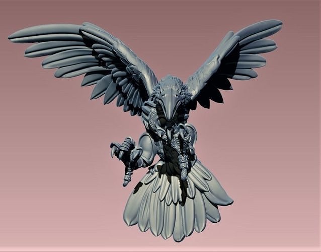 Raven phoenix bird with wings spread 3D print model