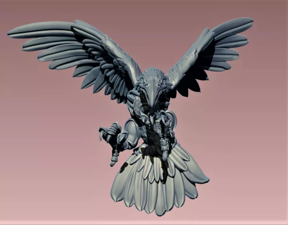 Raven phoenix bird with wings spread 3D print model_0
