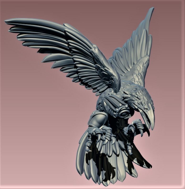 Raven phoenix bird with wings spread 3D print model_4