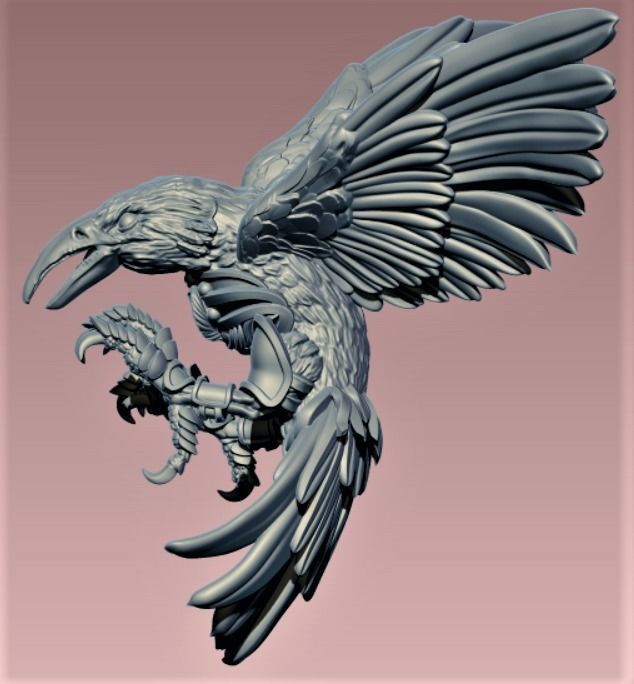 Raven phoenix bird with wings spread 3D print model_1
