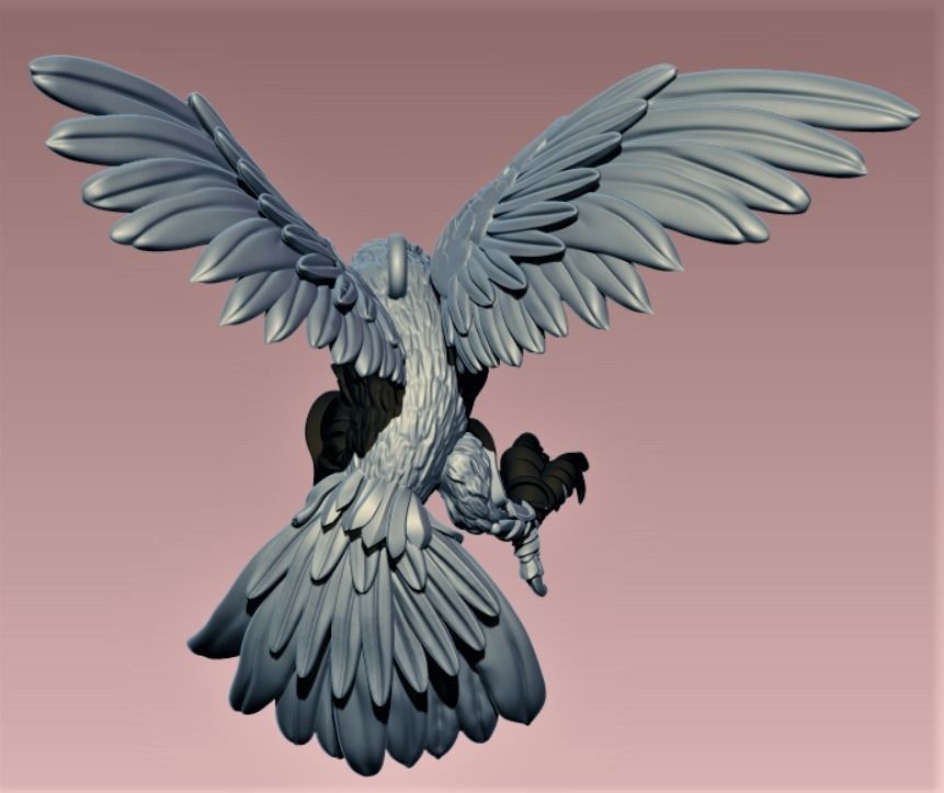 Raven phoenix bird with wings spread 3D print model_2