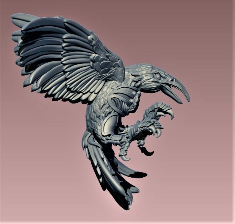 Raven phoenix bird with wings spread 3D print model_6