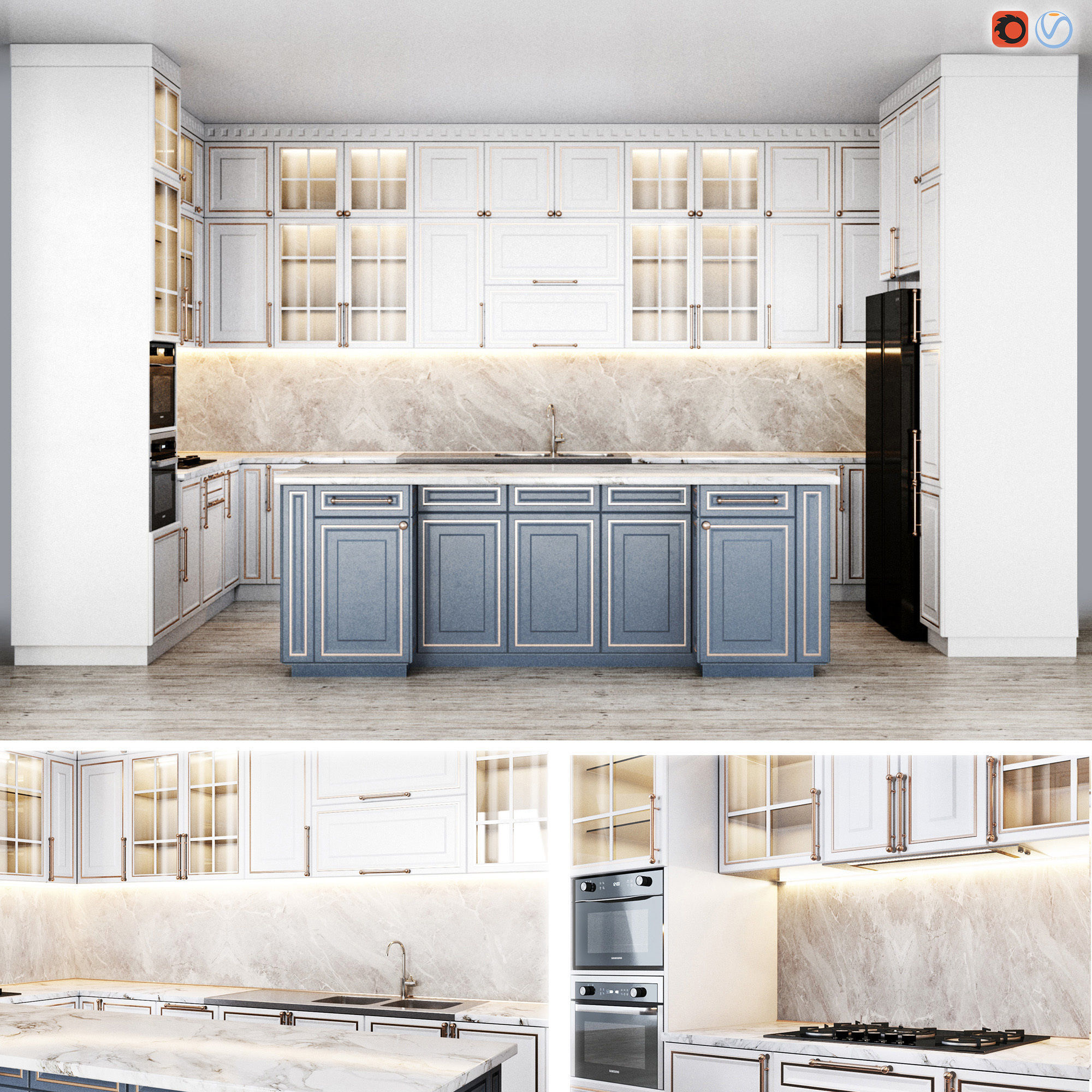 Neoclassical kitchen 3D model_1