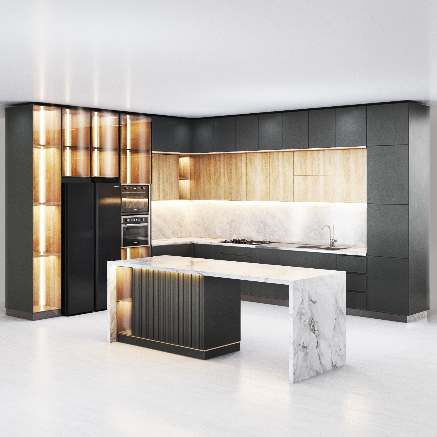 Kitchen modern Dark theme 3D model_1