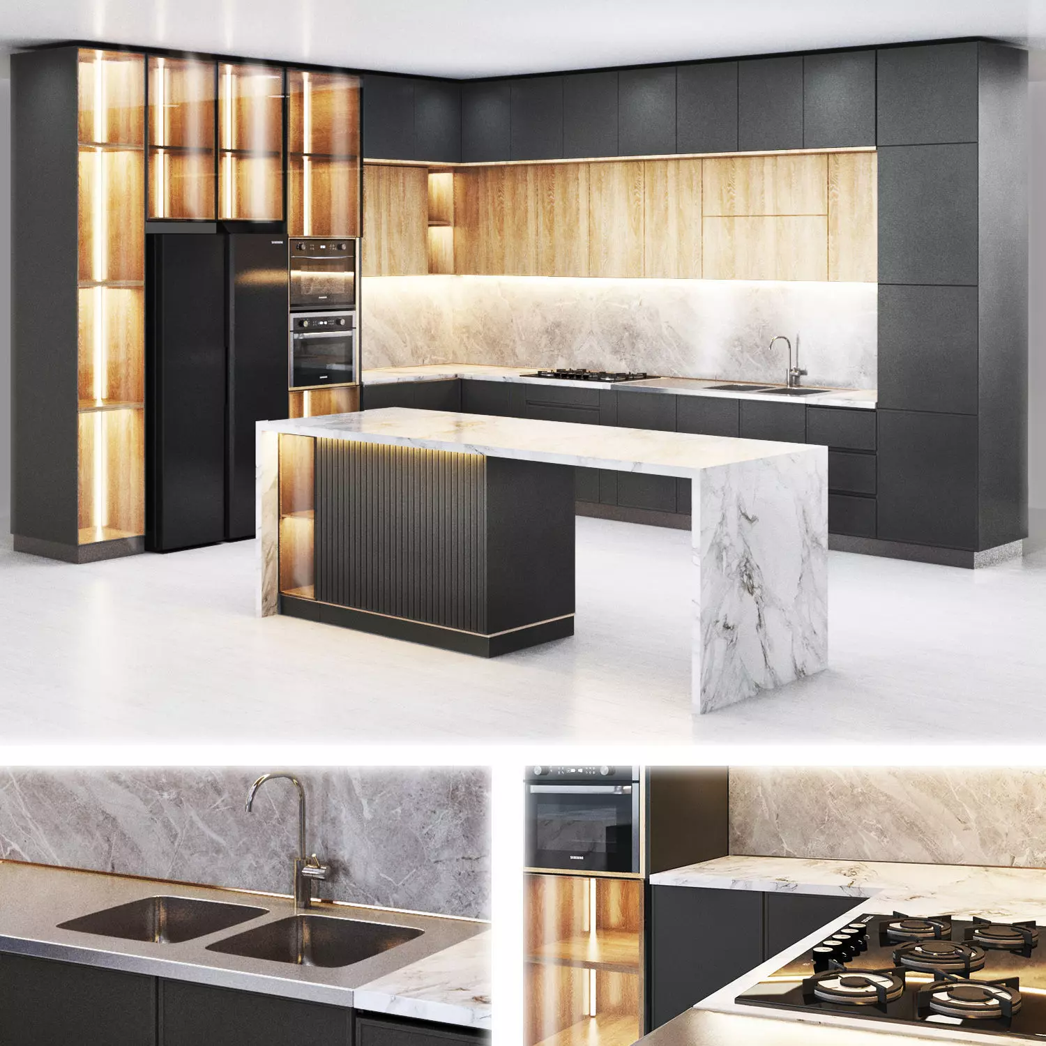 Kitchen modern Dark theme 3D model_0