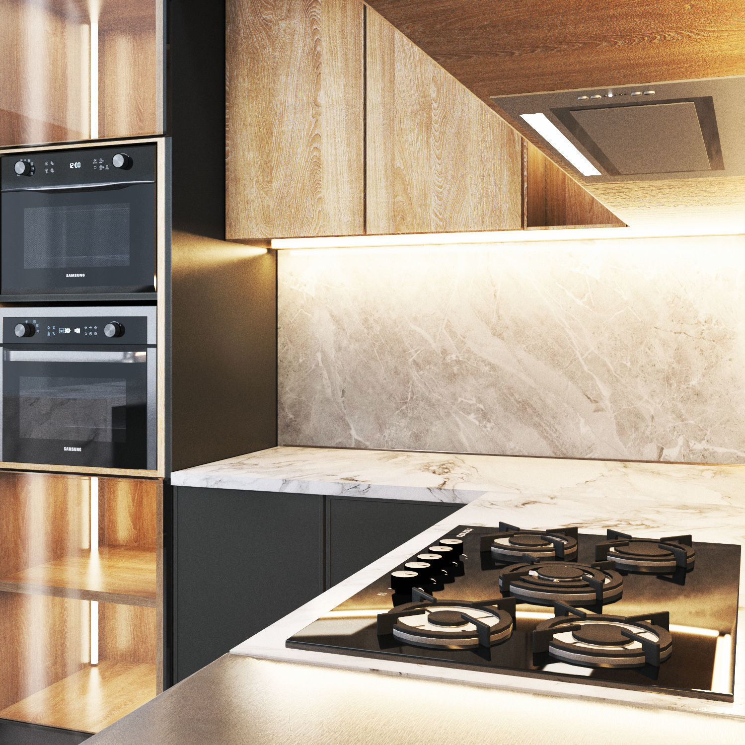 Kitchen modern Dark theme 3D model_3