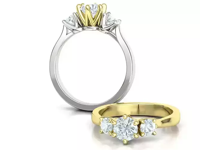 3Stone Engagement Ring Crown Ring 6mm Stone