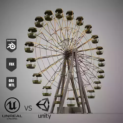 An Old rusty abandoned Low-poly 3D Model of a Ferris Wheel Low-poly 3D model