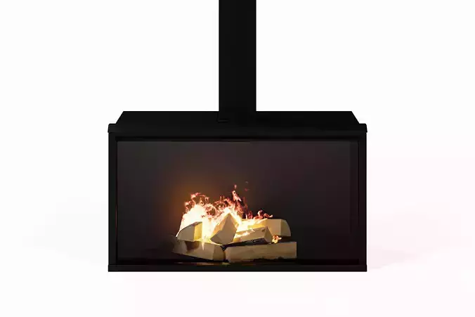 Fireplace with logs in middle of it Low-poly 3D model