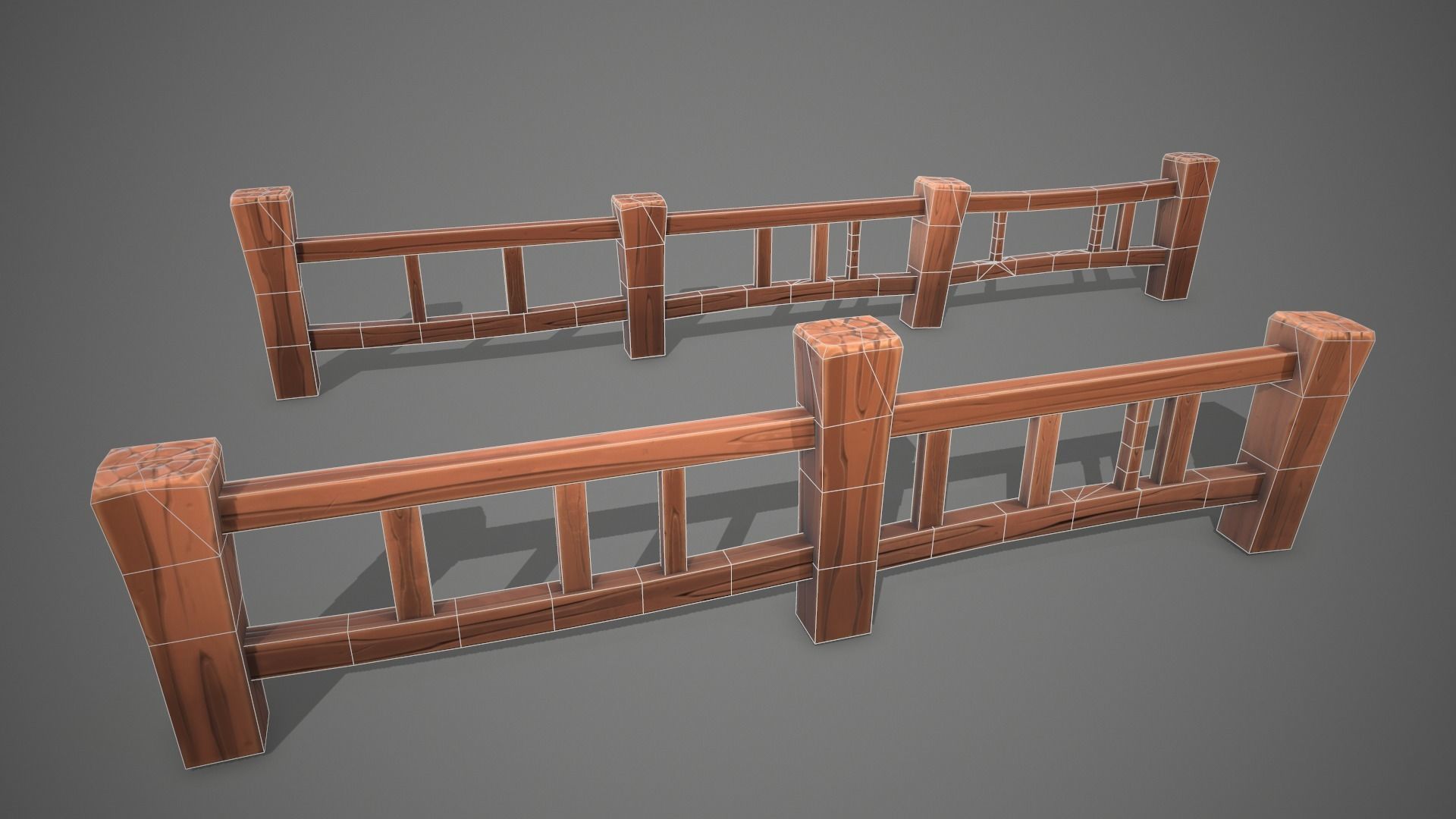 Stylized fence Low-poly 3D model_9
