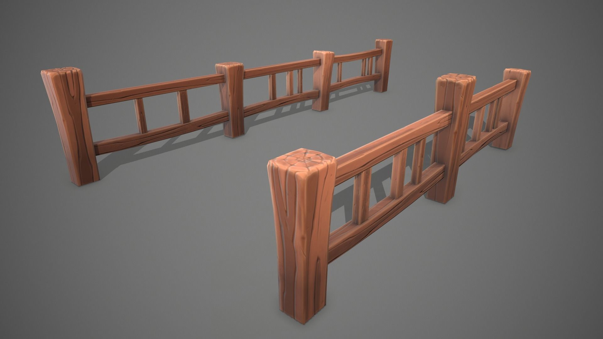 Stylized fence Low-poly 3D model_5