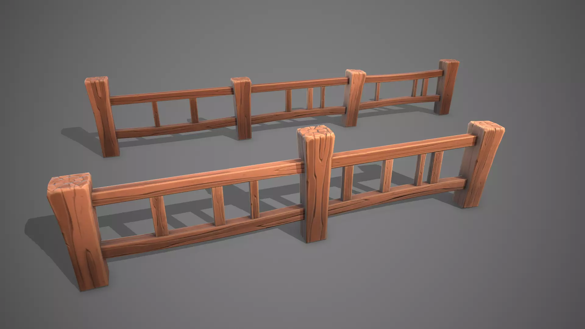 Stylized fence Low-poly 3D model_0