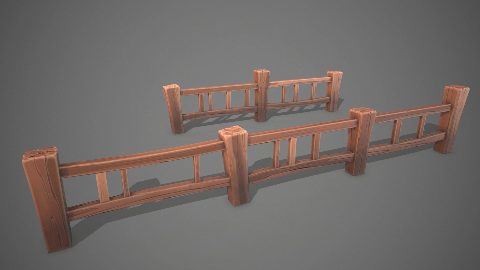 Stylized fence Low-poly 3D model_3