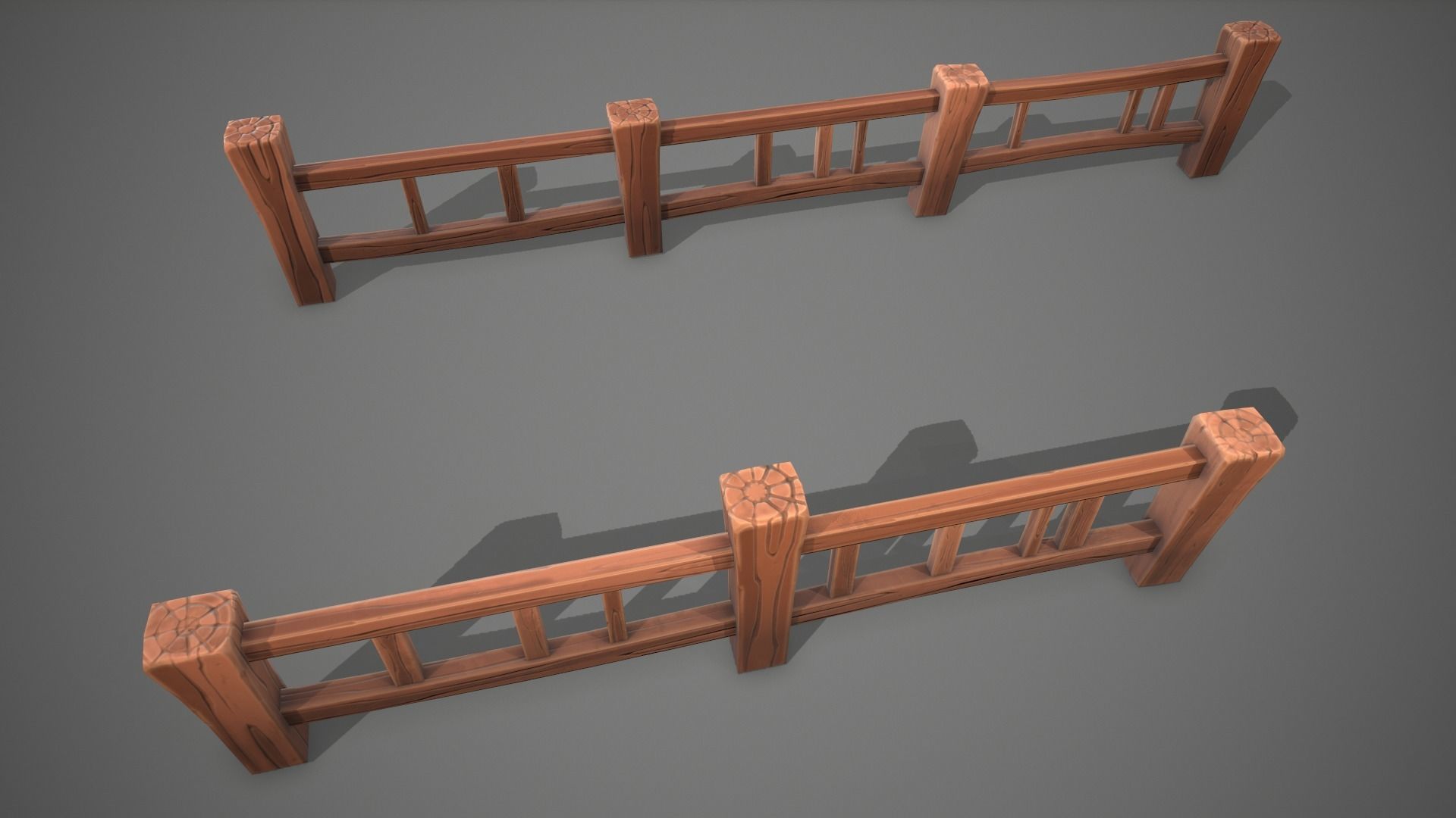 Stylized fence Low-poly 3D model_6