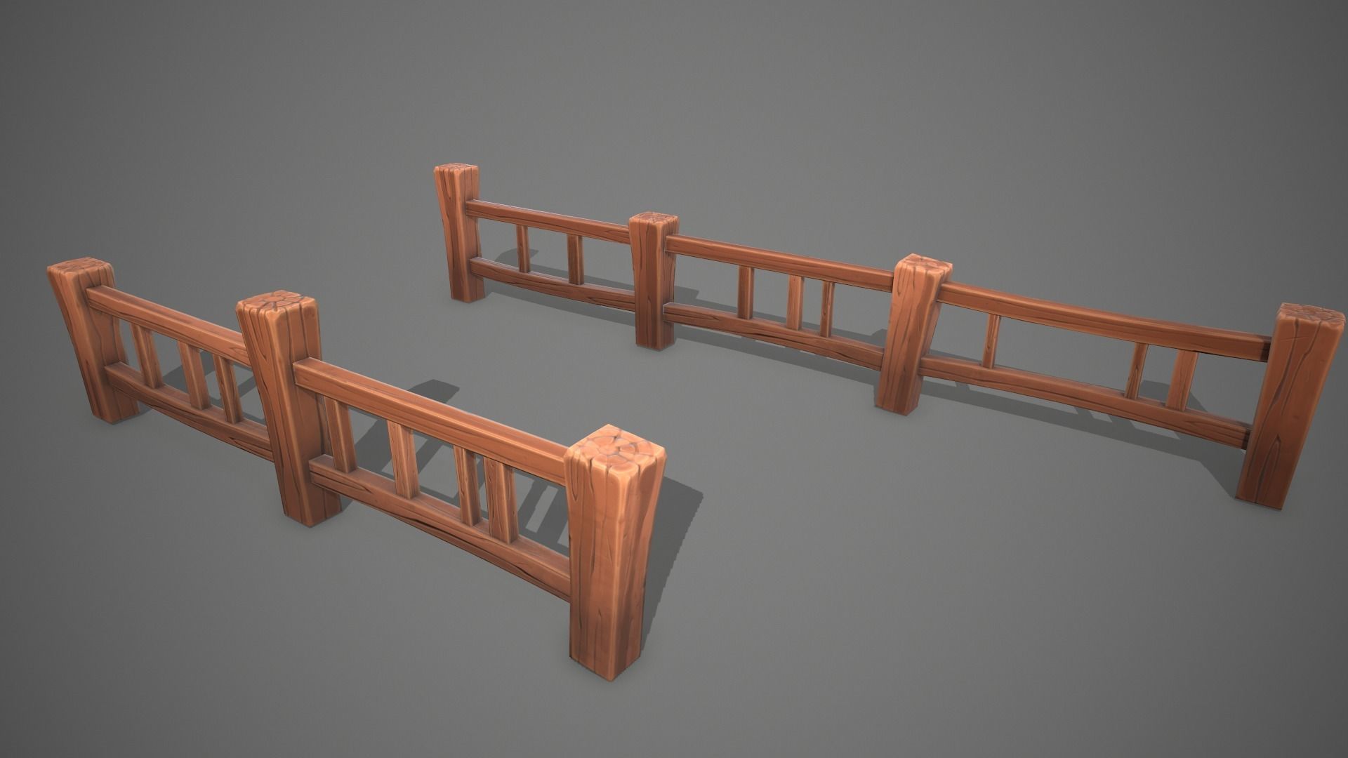 Stylized fence Low-poly 3D model_1
