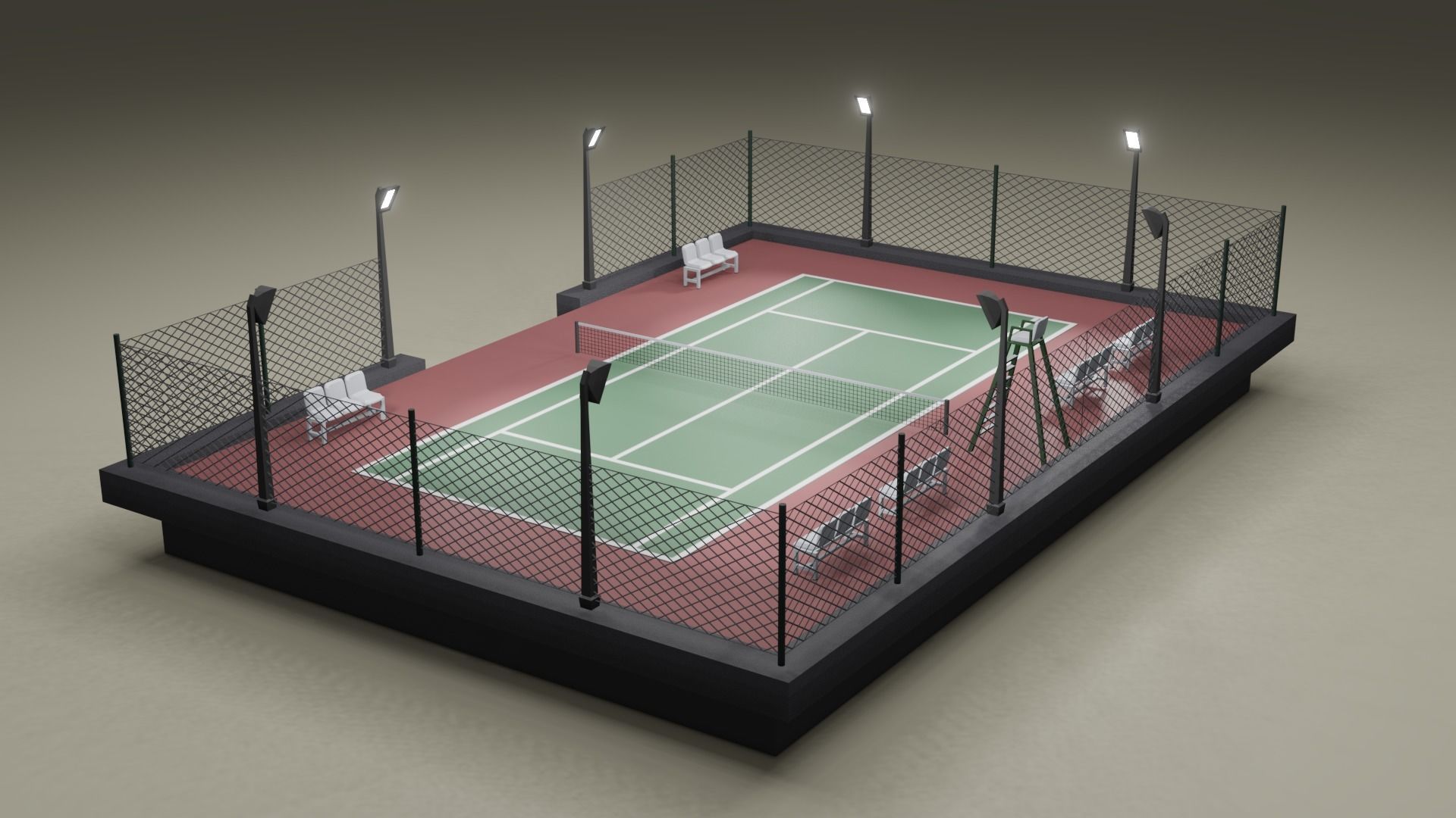 Tennis Court Low-poly 3D model_3
