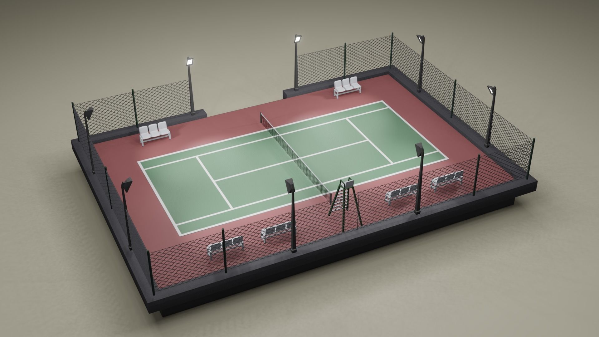 Tennis Court Low-poly 3D model_4