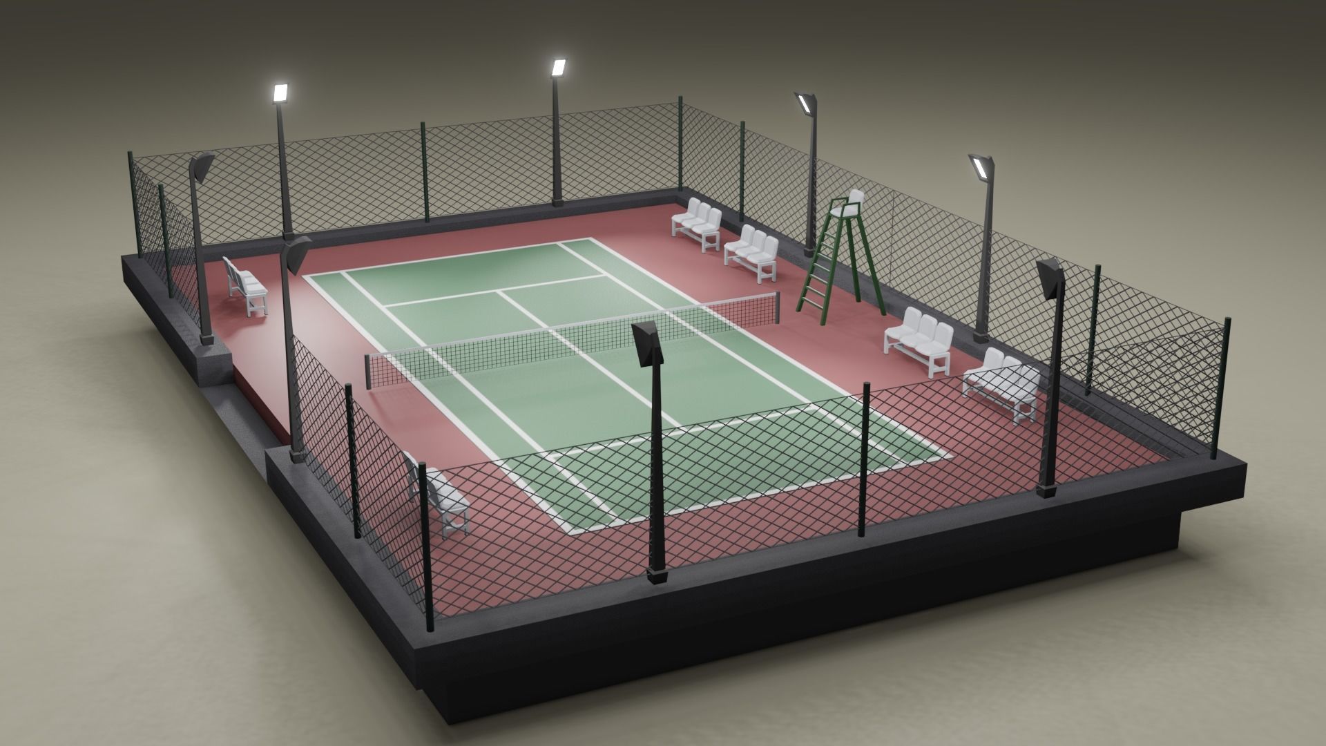 Tennis Court Low-poly 3D model_2