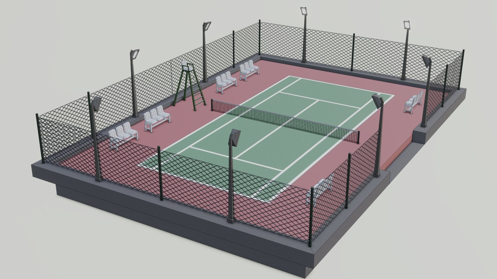 Tennis Court Low-poly 3D model_10