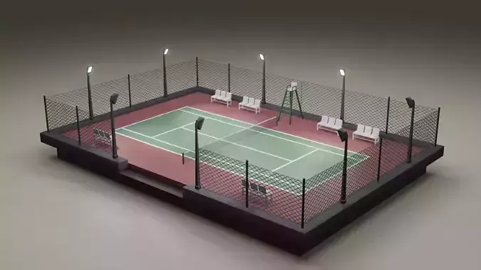 Tennis Court Low-poly 3D model