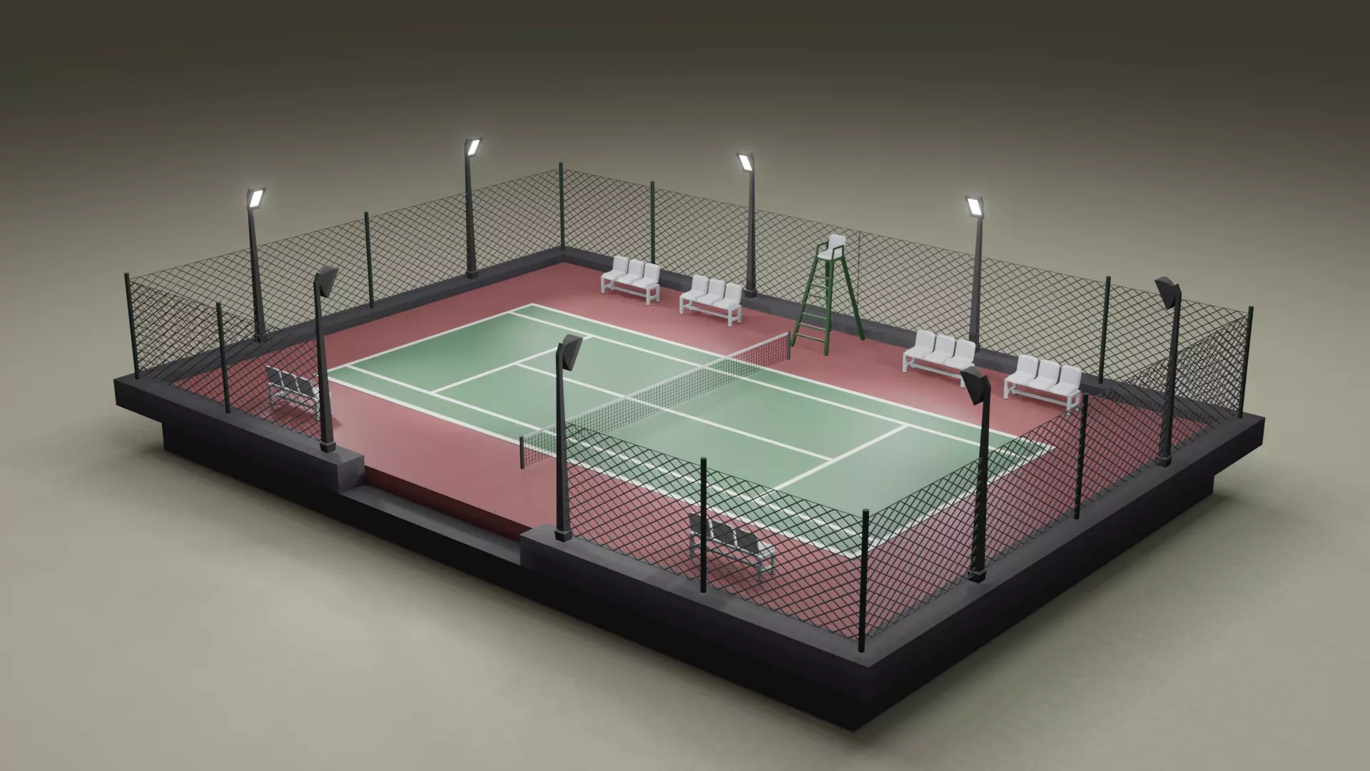 Tennis Court Low-poly 3D model_0