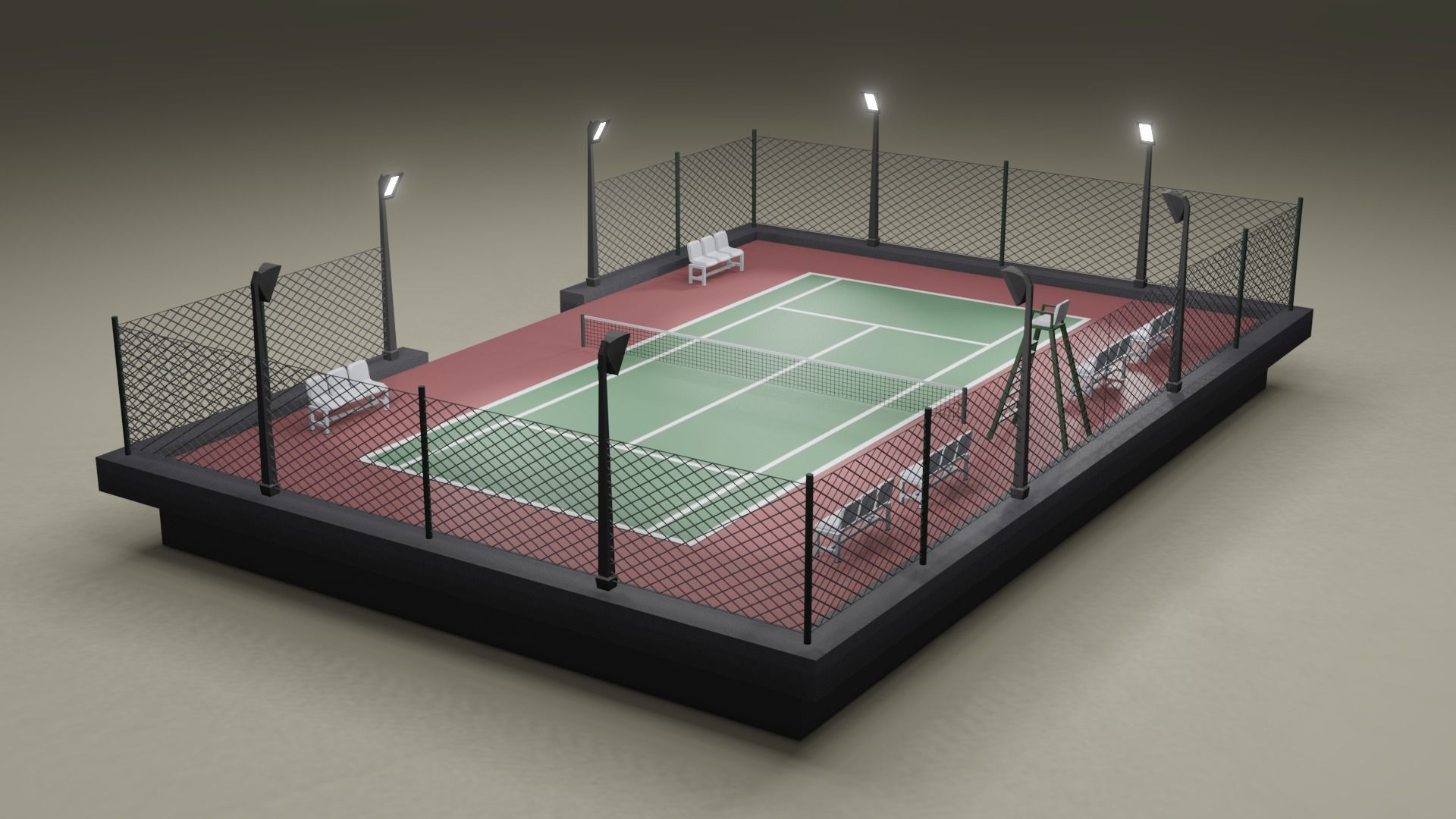 Tennis Court Low-poly 3D model_13