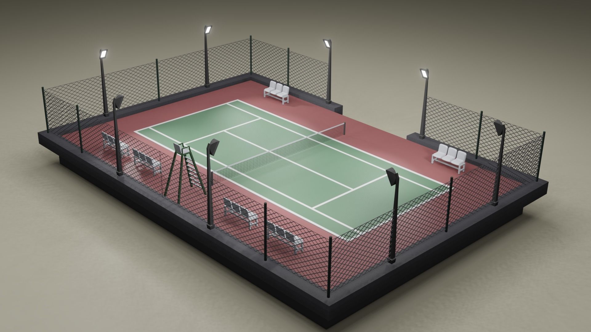 Tennis Court Low-poly 3D model_5
