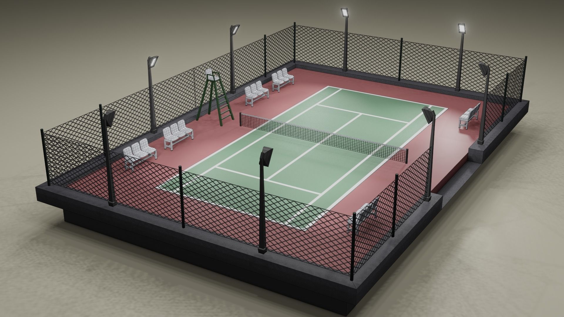 Tennis Court Low-poly 3D model_9
