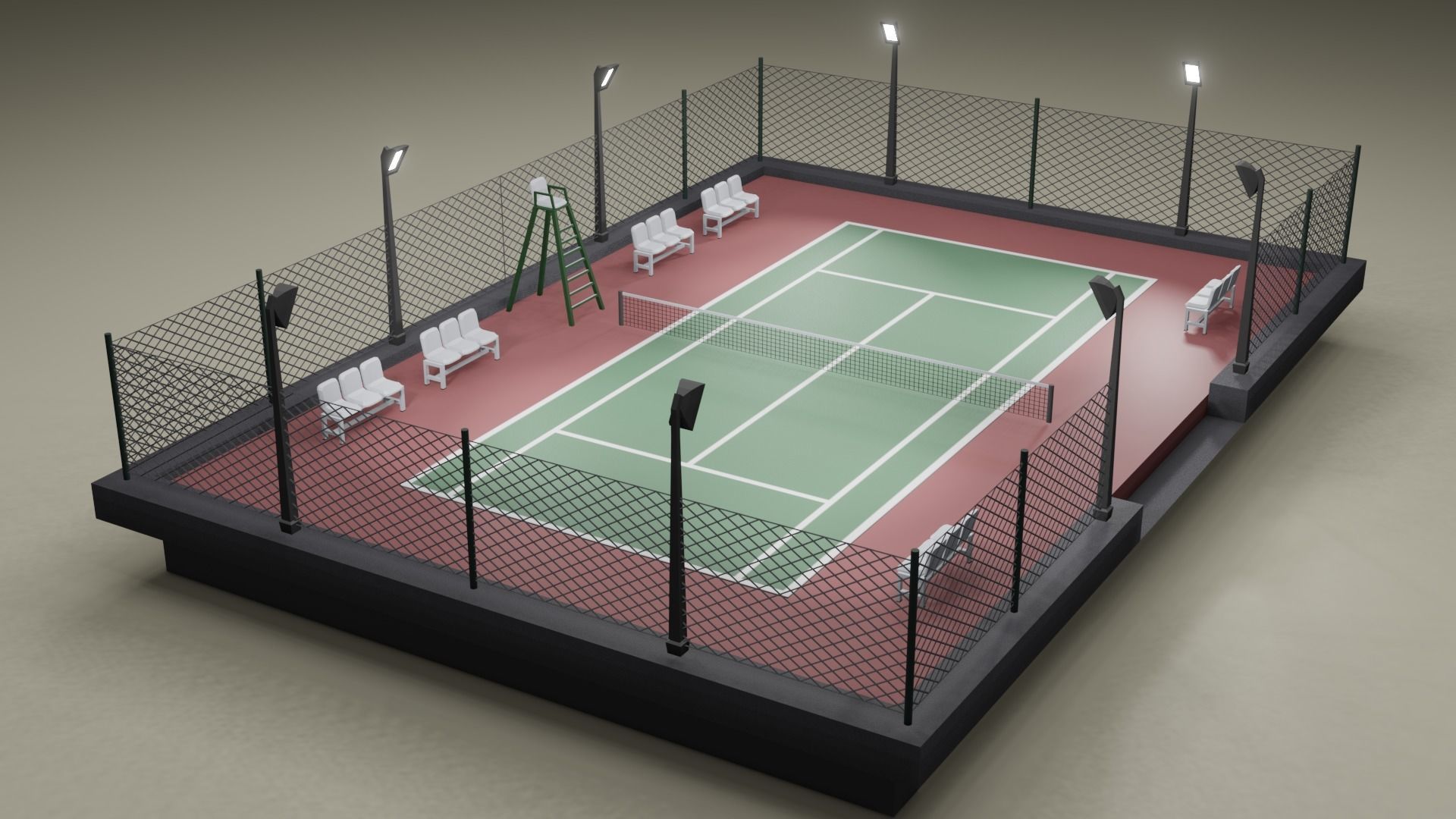 Tennis Court Low-poly 3D model_12