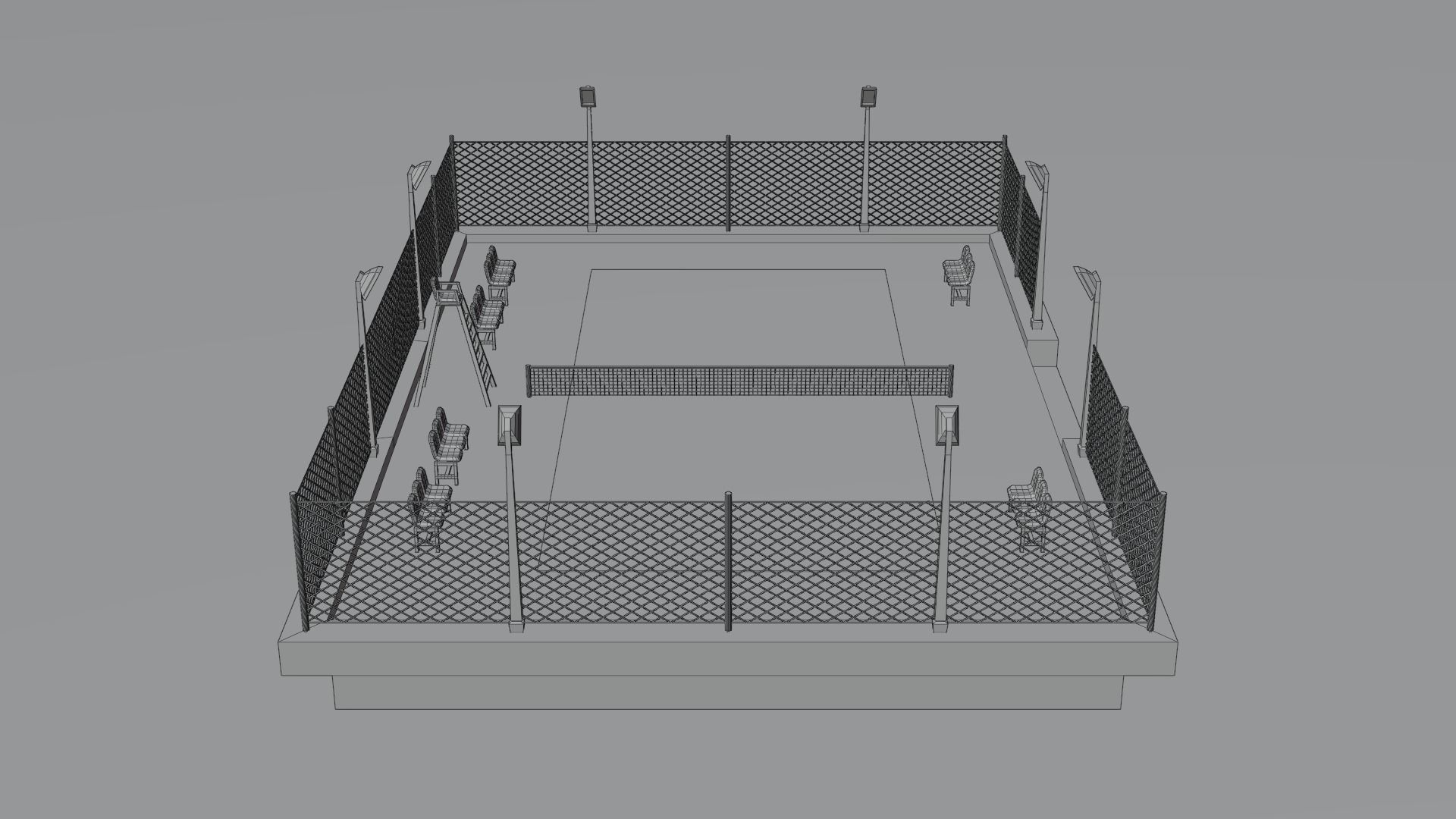 Tennis Court Low-poly 3D model_8
