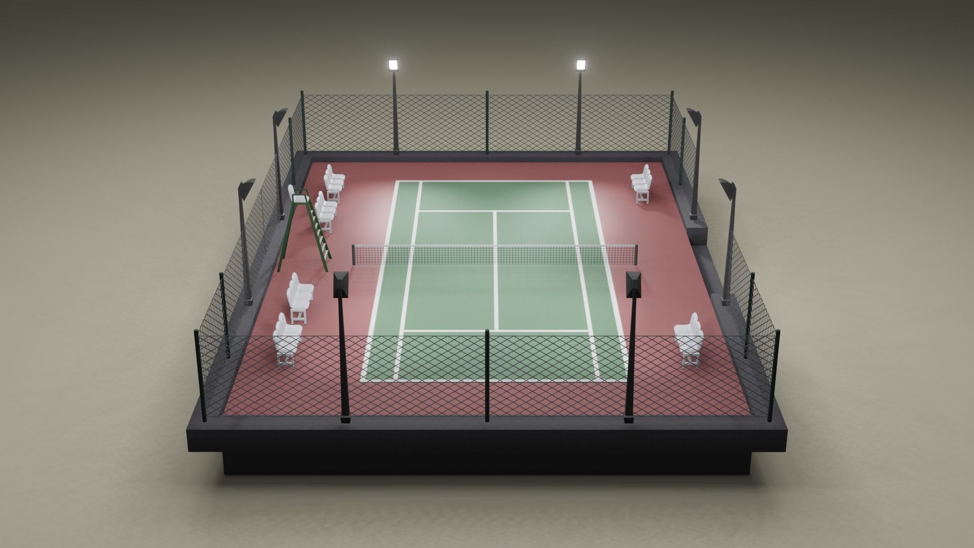 Tennis Court Low-poly 3D model_6
