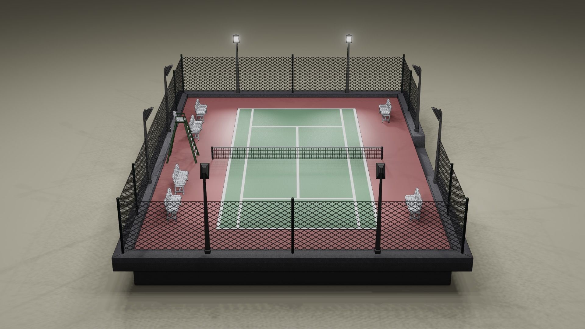 Tennis Court Low-poly 3D model_7