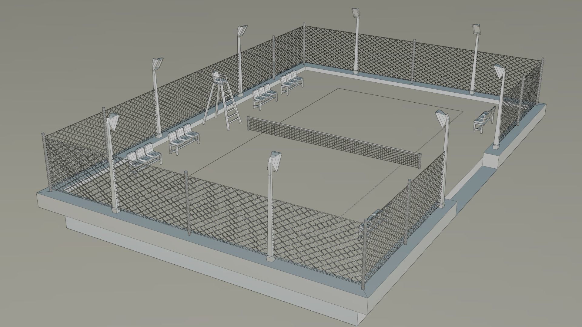 Tennis Court Low-poly 3D model_11