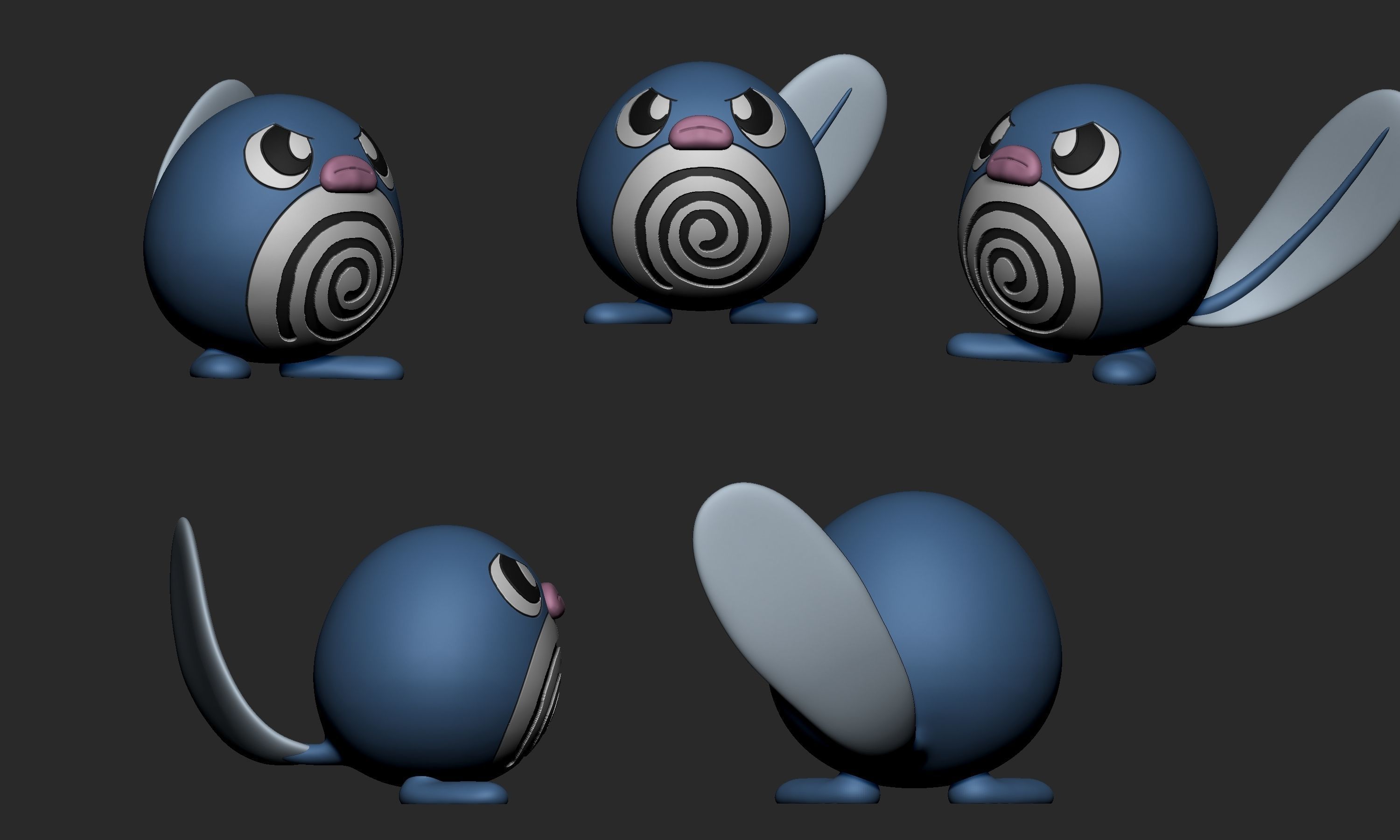 Pokemon - Poliwag Poliwrirl and Poliwrath with 2 poses each 3D print model_1