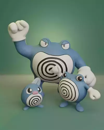 Pokemon - Poliwag Poliwrirl and Poliwrath with 2 poses each 3D print model