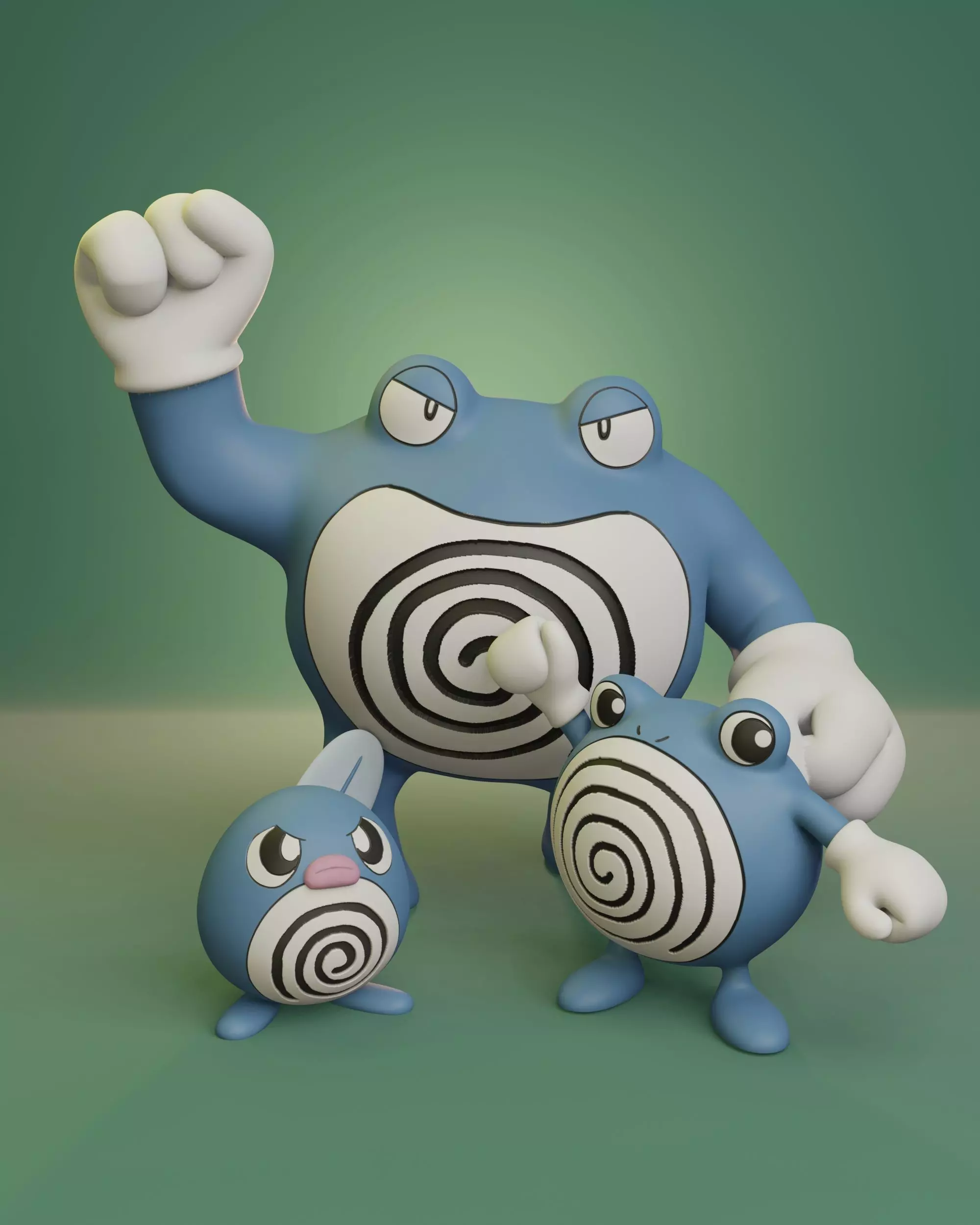 Pokemon - Poliwag Poliwrirl and Poliwrath with 2 poses each 3D print model_0