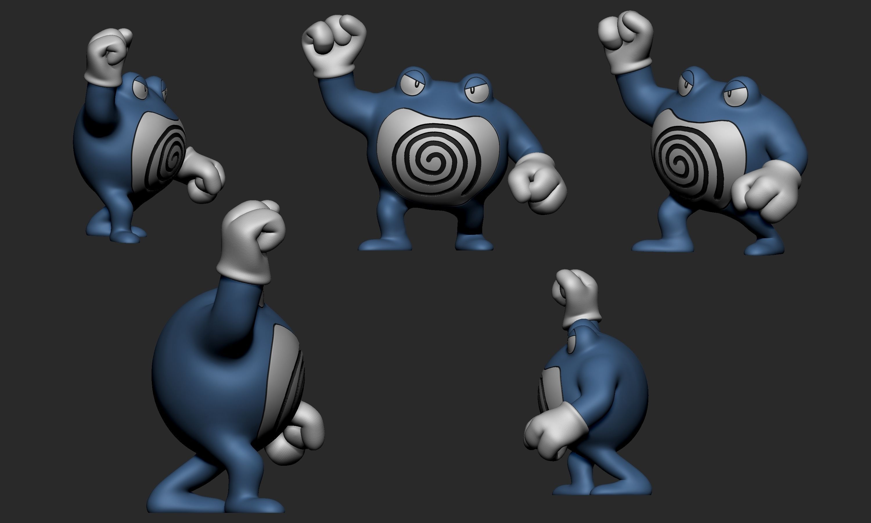 Pokemon - Poliwag Poliwrirl and Poliwrath with 2 poses each 3D print model_14