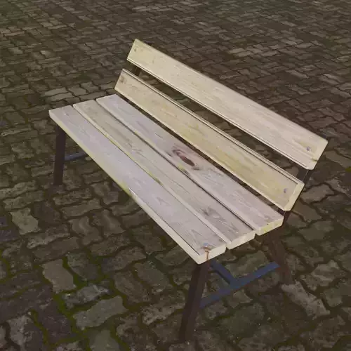 low poly bench wooden on brick walkway
