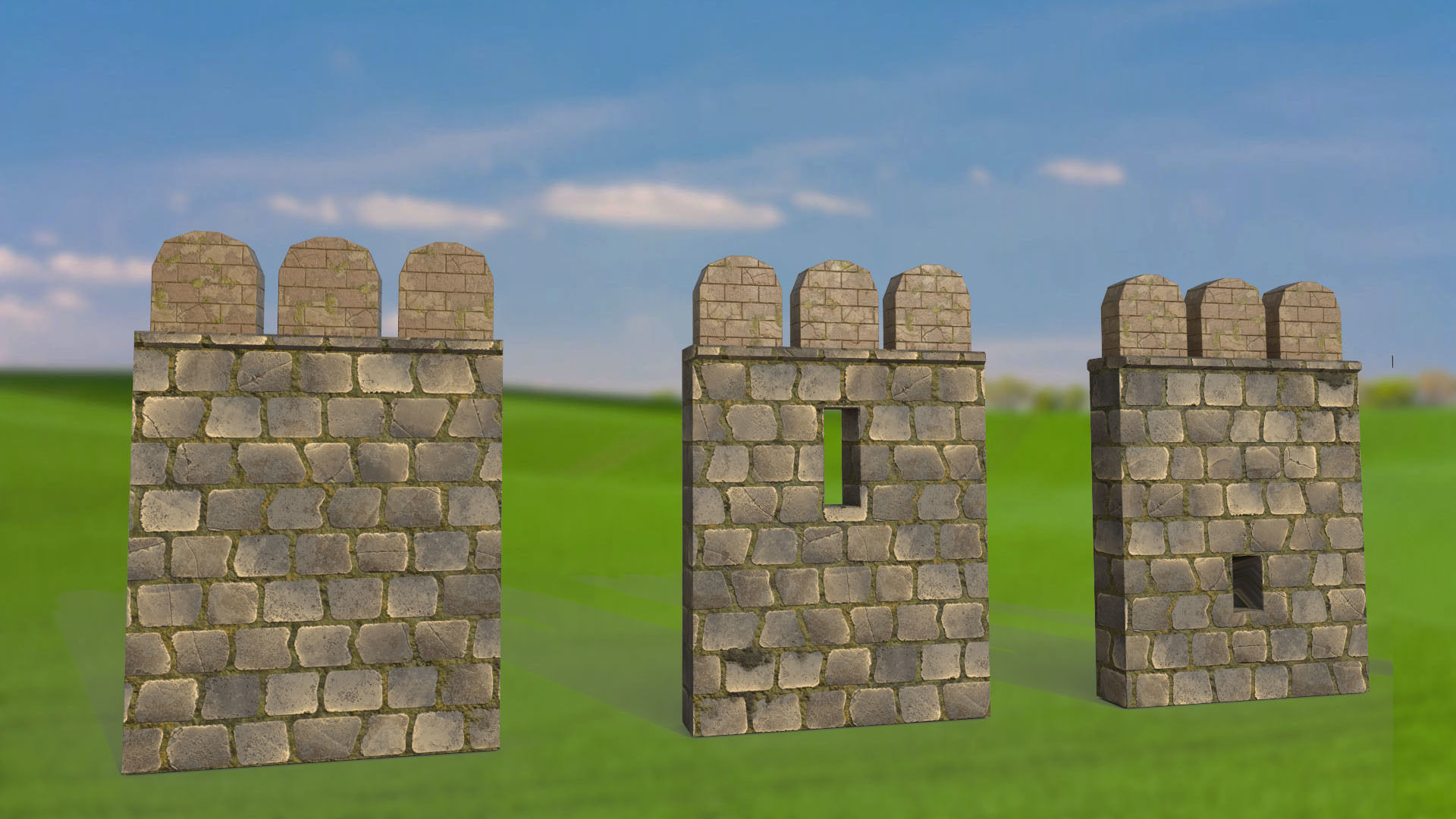 Ancient fortress gate wall tower PBR low-poly 3D model Low-poly 3D model_4