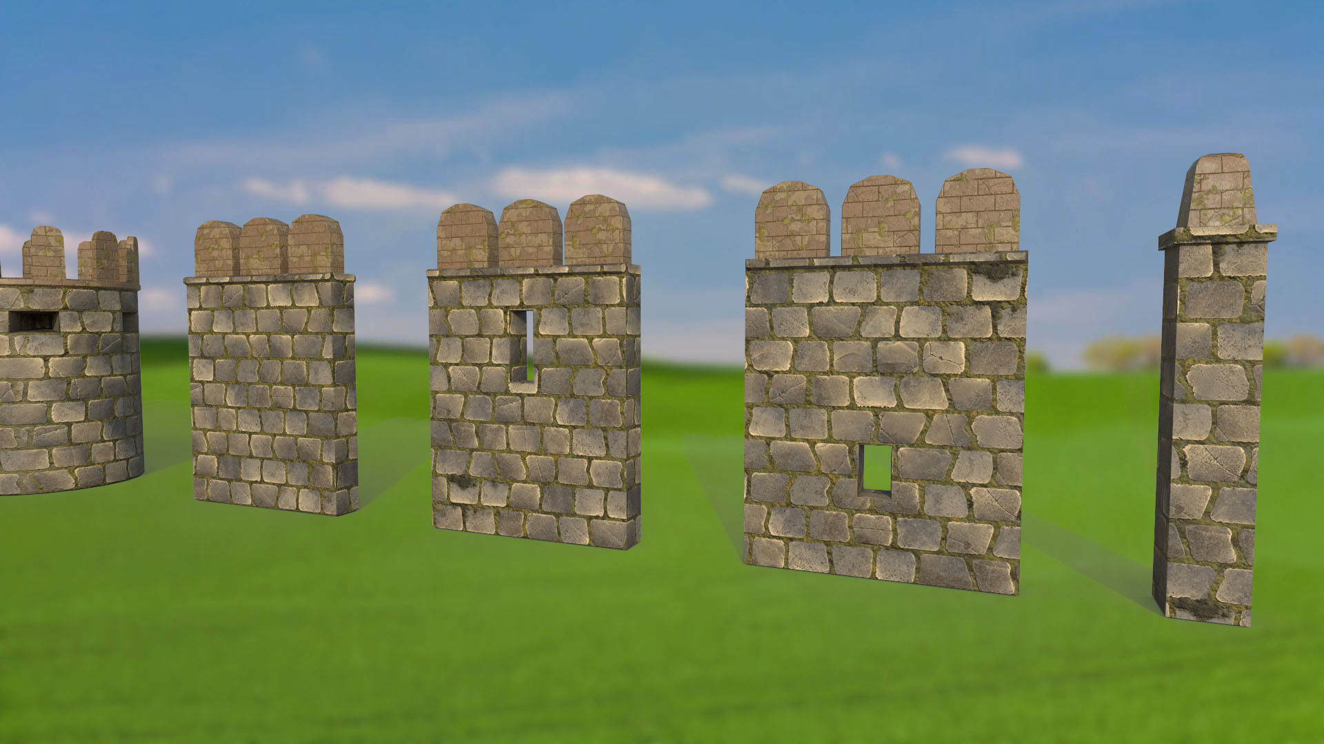 Ancient fortress gate wall tower PBR low-poly 3D model Low-poly 3D model_5