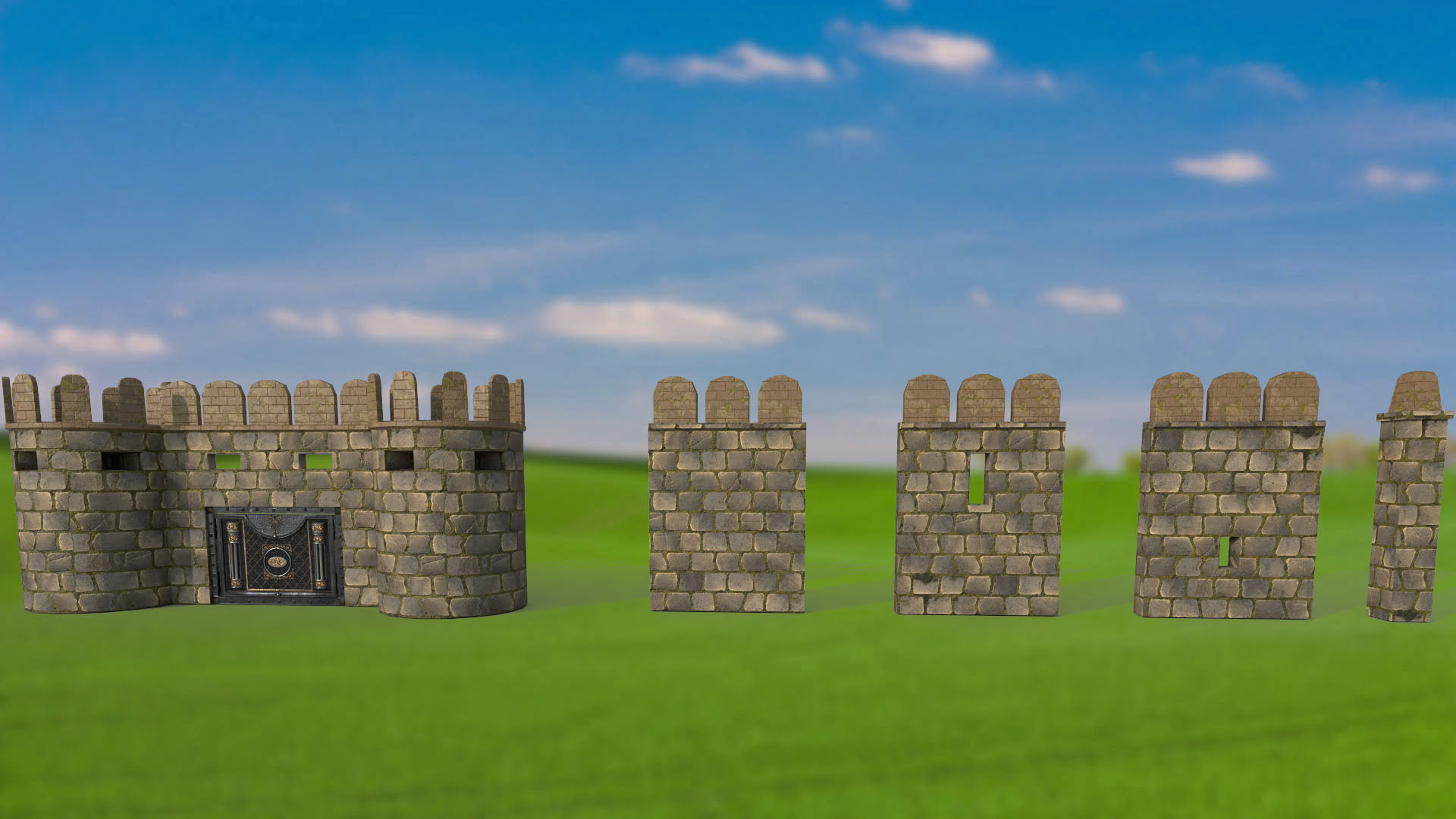 Ancient fortress gate wall tower PBR low-poly 3D model Low-poly 3D model_1