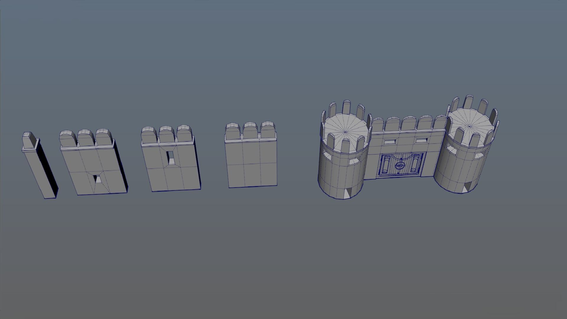 Ancient fortress gate wall tower PBR low-poly 3D model Low-poly 3D model_7