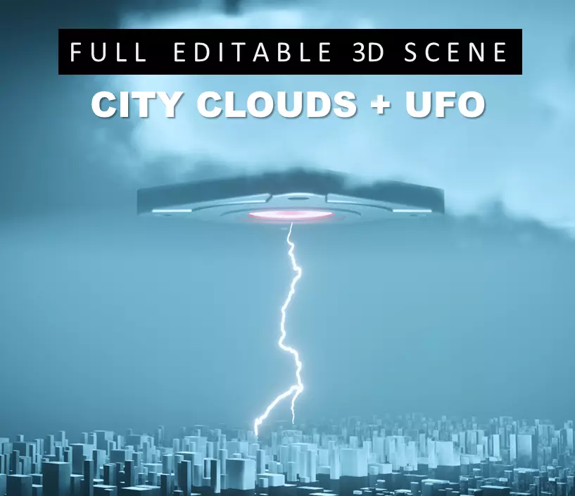 CITY CLOUDS and UFO - Full Editable 3D Scene Low-poly 3D model_0