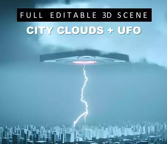 CITY CLOUDS and UFO - Full Editable 3D Scene
