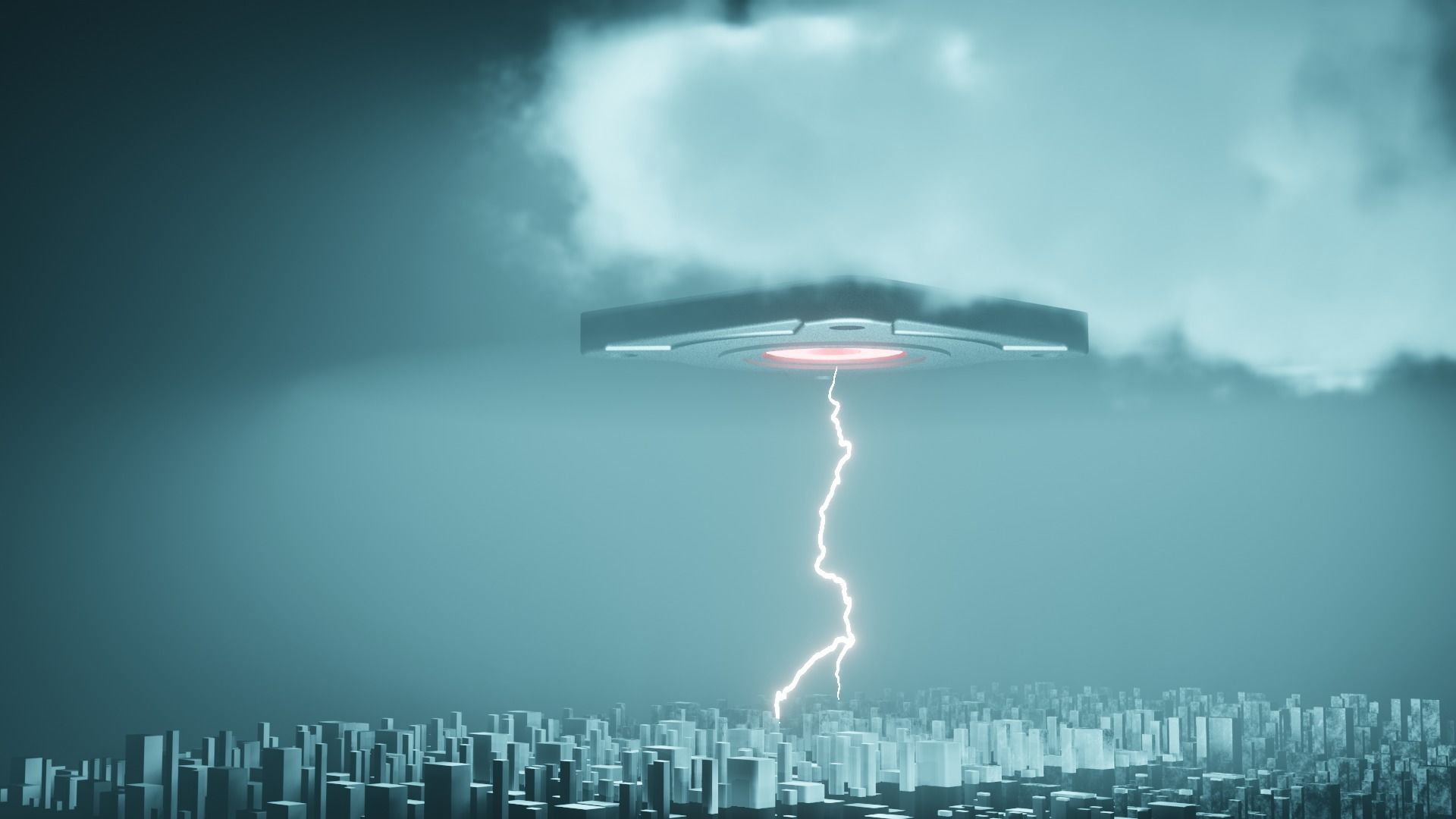 CITY CLOUDS and UFO - Full Editable 3D Scene Low-poly 3D model_2